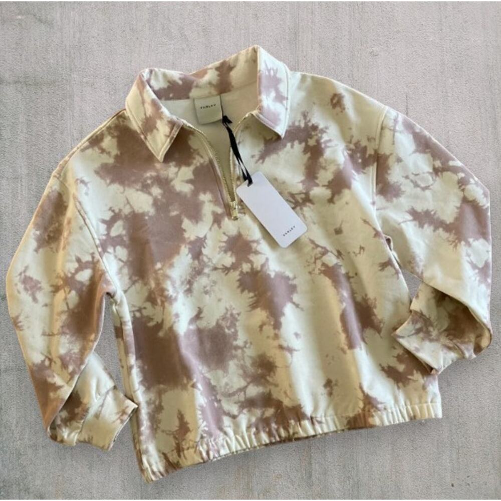 Varley Romero Sweatshirt Tan Tie Dye Collared Half Zip Pullover Size S NWT